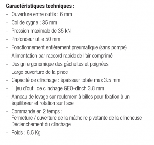 caracteristiques Clincheuse à gaine de ventilation CPB