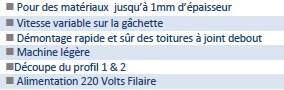 caracteristiques Découpeuse à joint debout DT